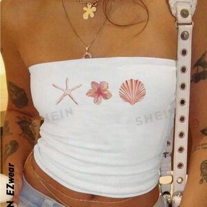 Shein Women’s Beach Seashell Flower Starfish White Cropped Tube Top XS